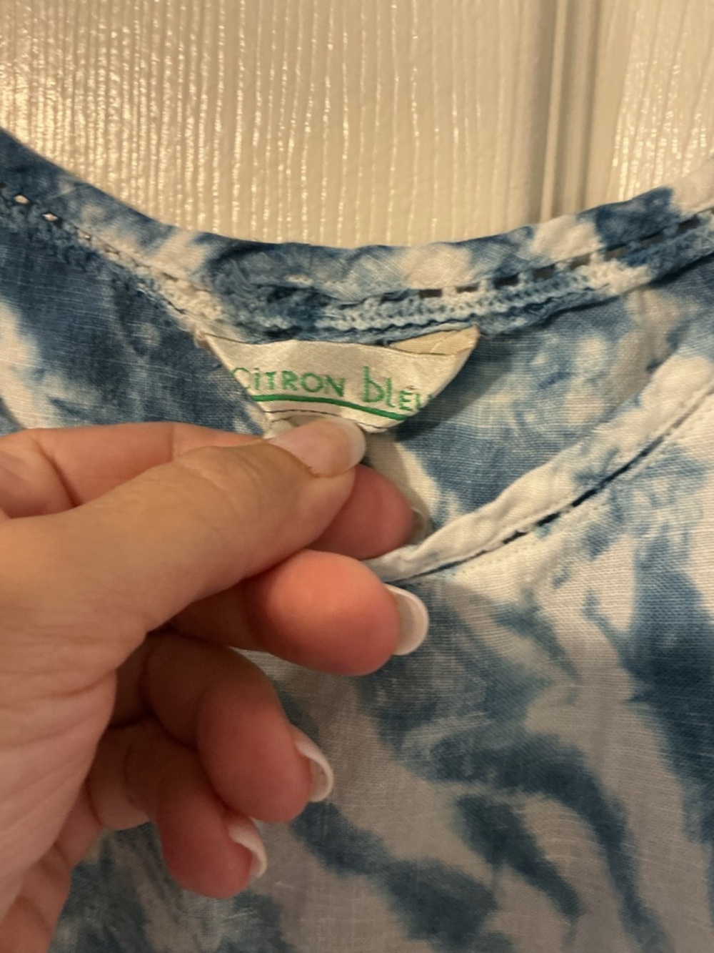 Citron Bleu Blue Tie Dye Tank Top Linen Relaxed Boho M - Picture 4 of 11